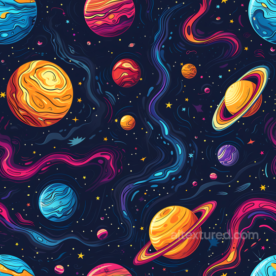 Space PBR Texture Featuring Colorful Planets and Swirling Nebula Patterns Star, space, planets texture preview