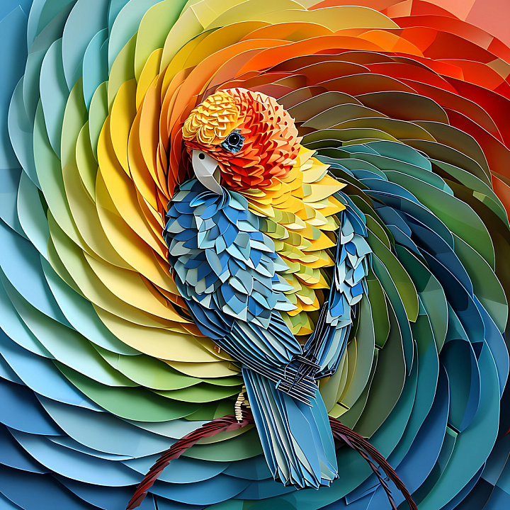 Animal of Origami-Style Budgerigar Feathers in Multicolor seamless PBR texture preview