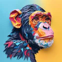seamless Seamless 3D PBR Texture Featuring Origami-Inspired Chimpanzee with Vibrant Sculpted Paper Style texture 8k free download PBR