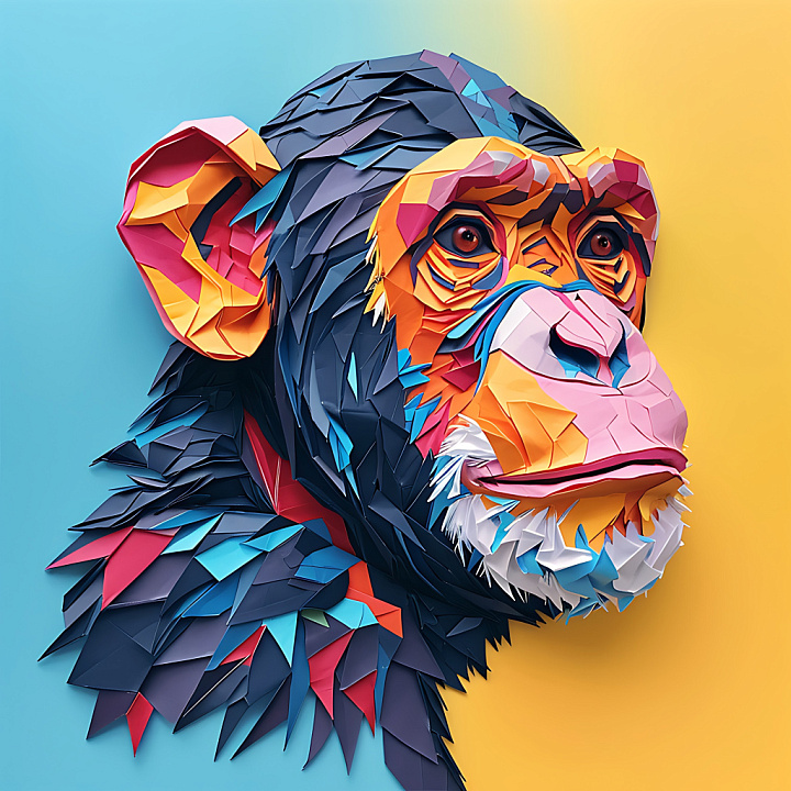 Featuring Origami-Inspired Chimpanzee with Vibrant Sculpted Paper Style seamless PBR texture preview