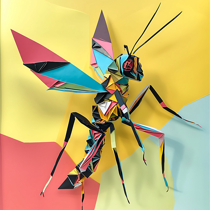 Animal of Origami-Inspired Cricket with Multicolor Geometric Patterns seamless PBR texture preview