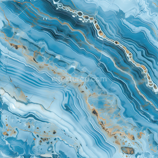 Seamless 3D Azul Macaubas Blue Polished Marble PBR Texture with Gilded Veins