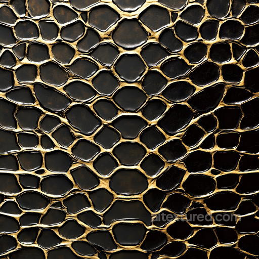 Reptilian Skin Seamless Texture with Glossy Black Scales and Golden Creases seamless Skin PBR texture
