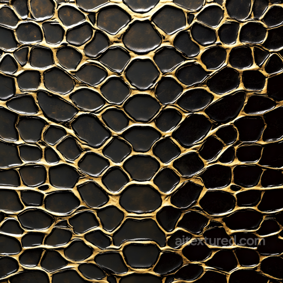 Reptilian Skin Seamless Texture with Glossy Black Scales and Golden Creases Skin texture preview