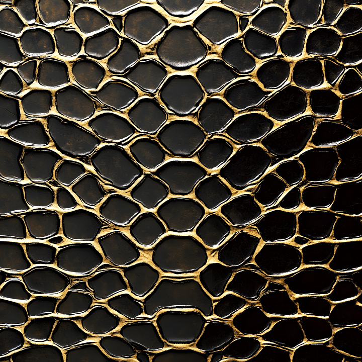 Reptilian Skin with Glossy Black Scales and Golden Creases seamless PBR texture preview