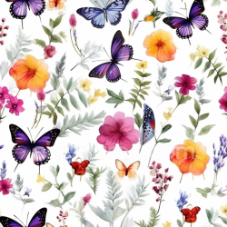 seamless Seamless 3D PBR Watercolor Butterflies Fabric Texture with Colorful Flowers texture 8k free download PBR
