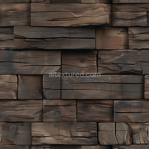 Seamless 3D PBR Texture of Rustic Weathered Wooden Blocks with Cracks and Grain