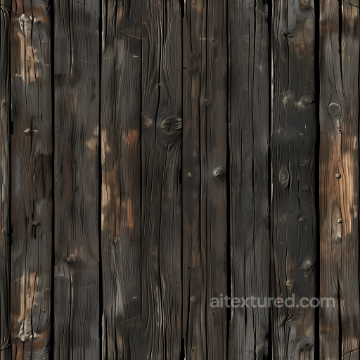 Charred Wood Planks PBR Texture with Weathered Grain and Knots seamless Wood PBR texture