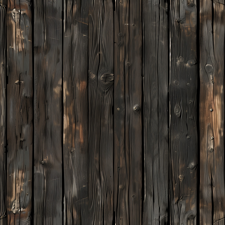Charred Wood Planks with Weathered Grain and Knots seamless PBR texture preview