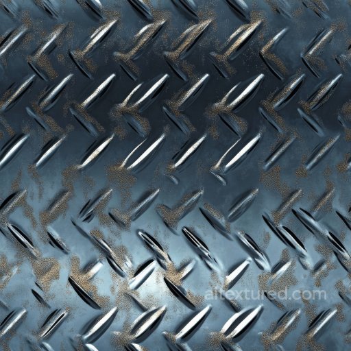 Scratched Steel Diamond Plate Texture With Worn Patches seamless Metal PBR texture