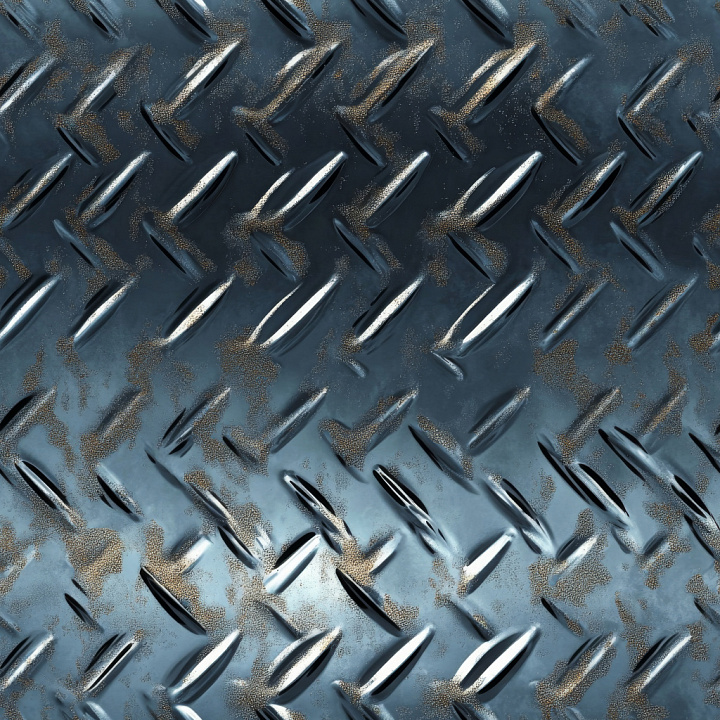 Scratched Steel Diamond Plate With Worn Patches seamless PBR texture preview
