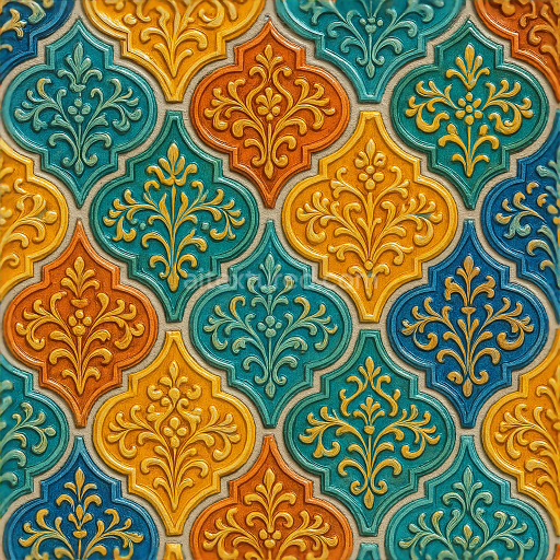 Seamless 3d texture pbr 8k ceramic tiles mosaic with arabesque design and vibrant colors