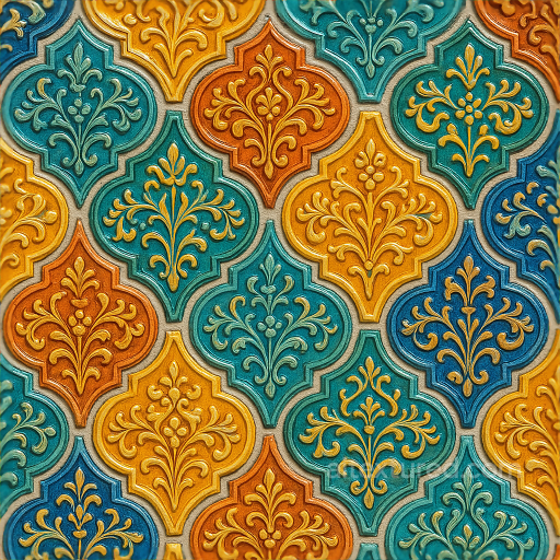 Ceramic Tiles Mosaic With Arabesque Design And Vibrant Colors seamless Mosaic PBR texture