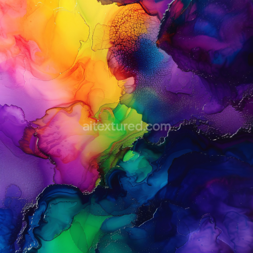 Seamless 3D Alcohol Ink PBR Texture Featuring Vibrant Rainbow Swirls and Organic Fluid Patterns