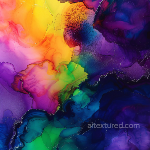 Alcohol Ink PBR Texture Featuring Vibrant Rainbow Swirls and Organic Fluid Patterns seamless Alcohol ink PBR texture