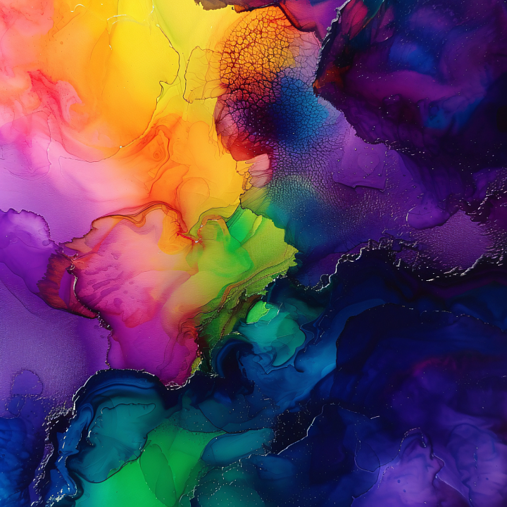 Alcohol Ink Featuring Vibrant Rainbow Swirls and Organic Fluid Patterns seamless PBR texture preview