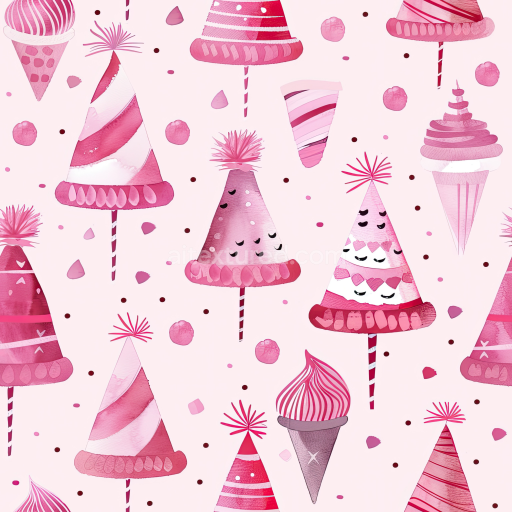 Seamless 3D PBR Texture of Pink Watercolor Party Hats Pattern