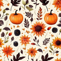 seamless Seamless 3D PBR Watercolor Pumpkin and Autumn Floral Pattern Texture texture 8k free download PBR