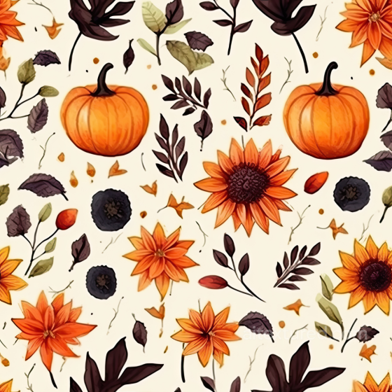 Watercolor Pumpkin and Autumn Floral Pattern Texture Watercolor Halloween texture preview