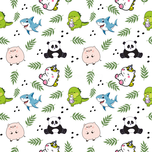 Pattern Bundle - Seamless 3D Pattern PBR Texture with Playful Cartoon Animal Motifs on White Background texture preview