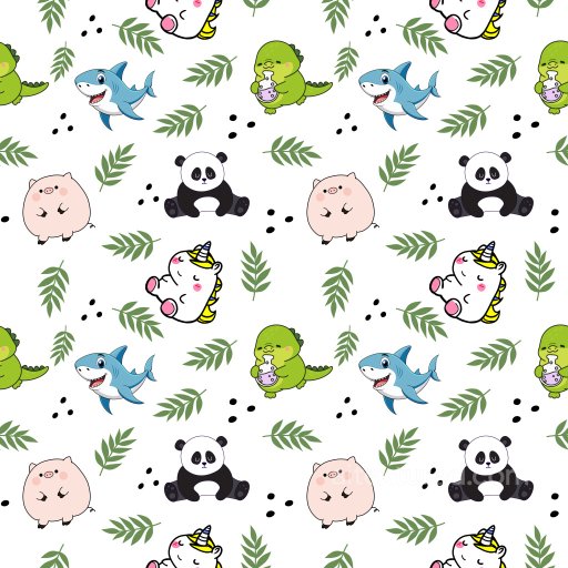 Pattern PBR Texture with Playful Cartoon Animal Motifs on White Background seamless Pattern Bundle PBR texture