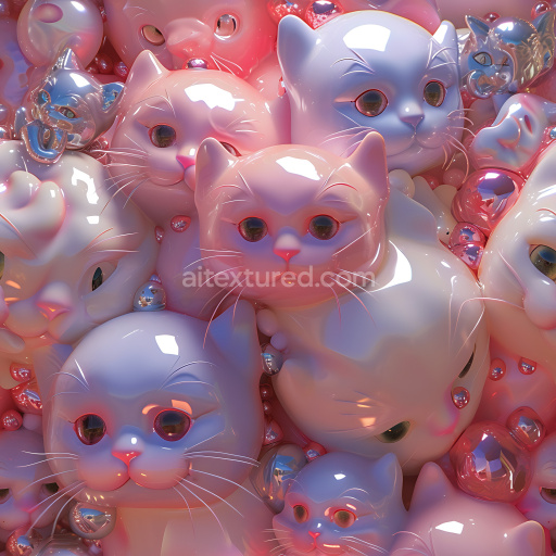 Seamless 3D Inflated Glossy Cat Bubble PBR Texture in Soft Pink and Blue