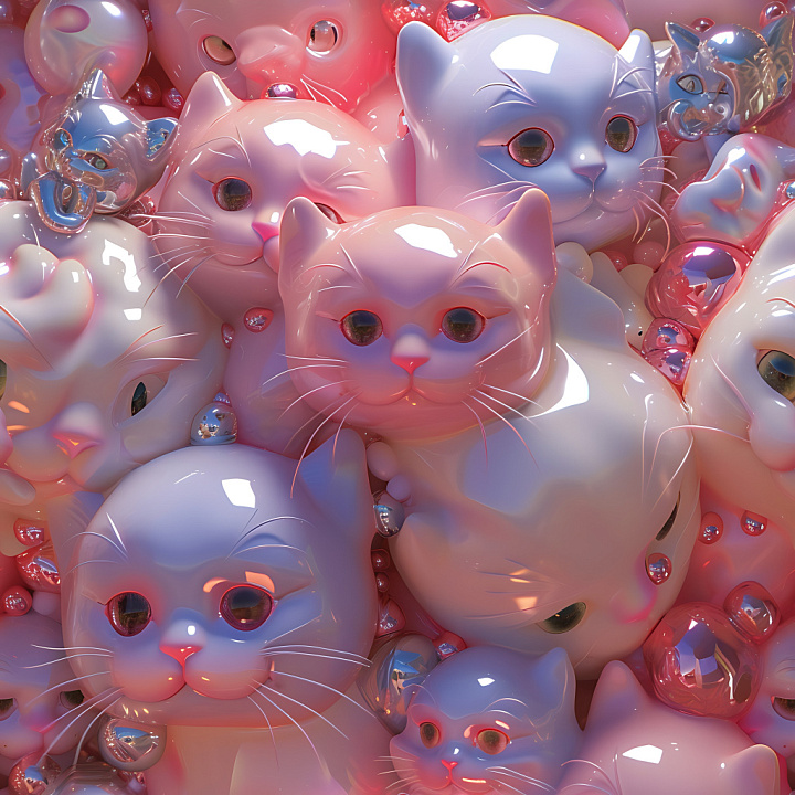 Inflated Featuring Glossy Pink-White Cat Plush Bubble Pattern seamless PBR texture preview