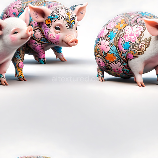 Seamless 3D PBR texture with colorful floral and cartoon graffiti designs on smooth surfaces