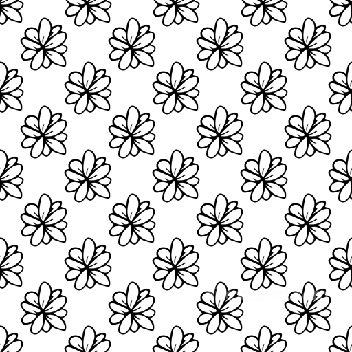with Black Floral Patterns on White Background seamless White & Black PBR texture
