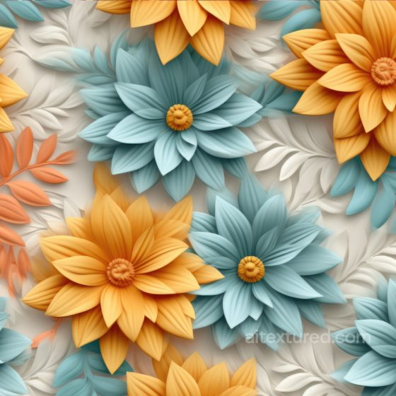 Floral Texture Featuring Soft Blue and Orange Petals with Delicate Leaf Patterns Floral texture preview