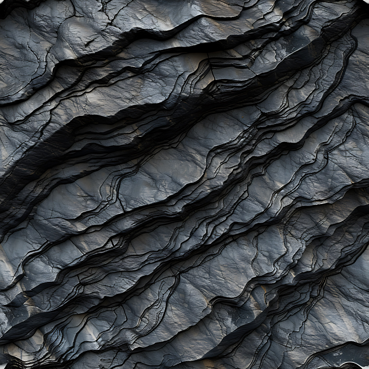Layered Slate Rock with Deep Cracks and Stratified Patterns seamless PBR texture preview