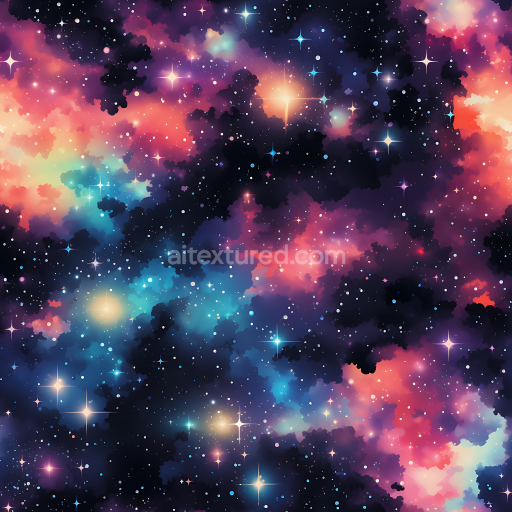 Seamless 3D PBR Texture of Colorful Nebula Clouds and Starfield in Vibrant Cosmic Palette