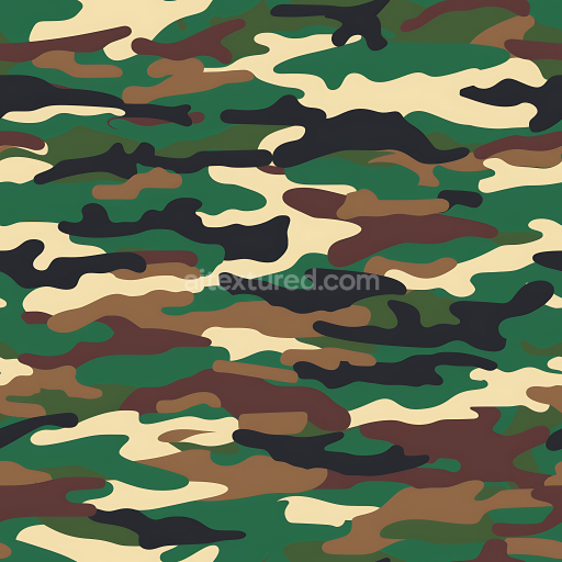 Seamless 3D Woodland Camouflage PBR Texture with Classic Green and Brown Pattern