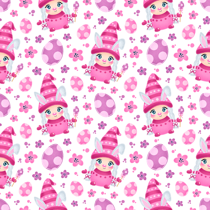 Easter Bunny and Polka Dot Egg Pattern Digital Paper seamless PBR texture preview