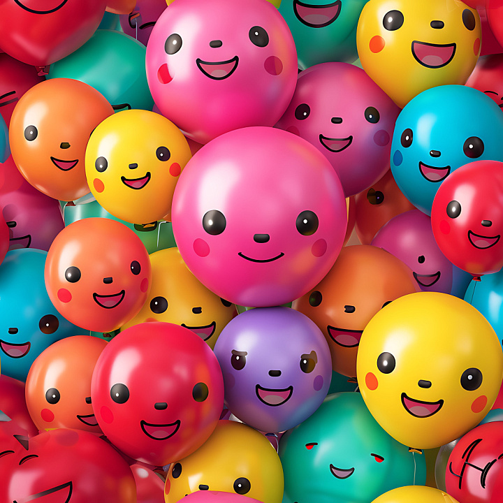 Inflated of Colorful Cartoon Balloon Faces seamless PBR texture preview