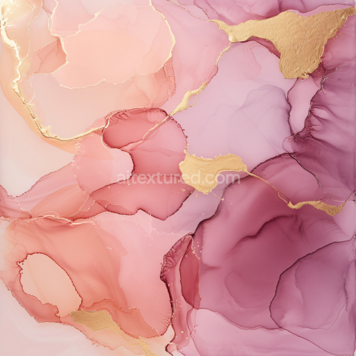 Seamless 3D Alcohol Ink PBR Texture with Soft Pink Hues and Metallic Gold Veins