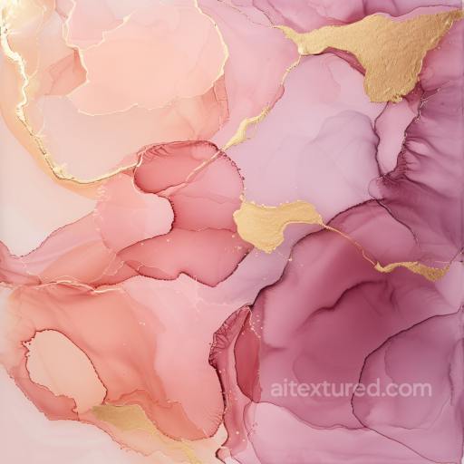 Alcohol Ink PBR Texture with Soft Pink Hues and Metallic Gold Veins seamless Alcohol ink PBR texture