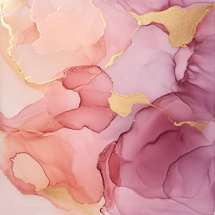 Alcohol Ink with Soft Pink Hues and Metallic Gold Veins seamless PBR texture preview