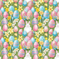 seamless Seamless 3D PBR Texture of Easter Eggs, Daffodils, and Bunny in Pastels texture 8k free download PBR