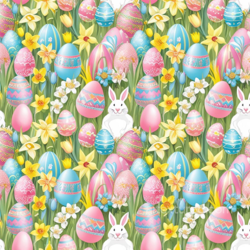 All Christmas Digital paper Texture of Easter Eggs, Daffodils, and Bunny in Pastels seamless All Christmas Digital paper PBR texture