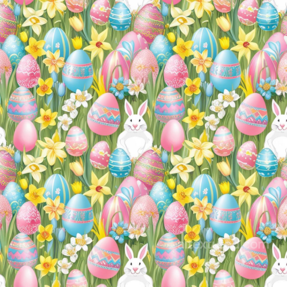 All Christmas Digital paper Texture of Easter Eggs, Daffodils, and Bunny in Pastels All Christmas Digital paper texture preview