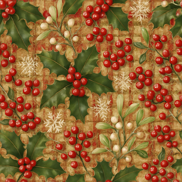 Holly Leaves Holly Berries Mistletoe Red Berries seamless PBR texture preview
