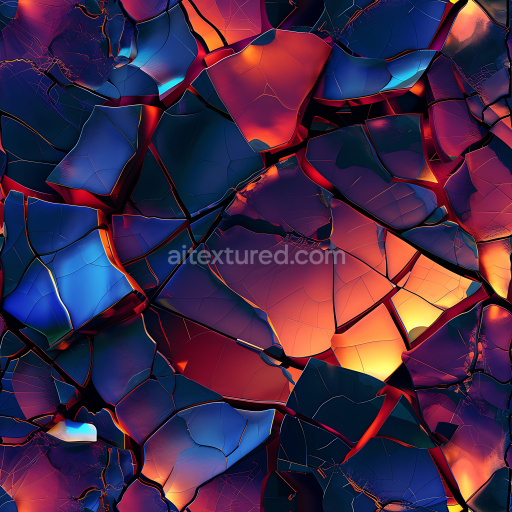 Preview — Seamless 3D PBR cracked glossy surface texture with vibrant blue and orange lighting