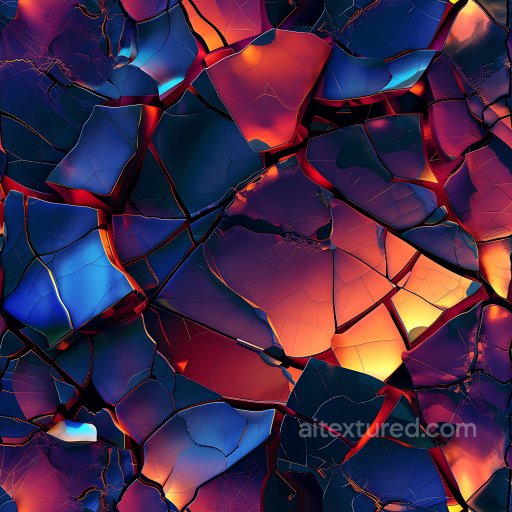 Cracked Glossy Surface Texture With Vibrant Blue And Orange Lighting seamless Cracked & Holes PBR texture