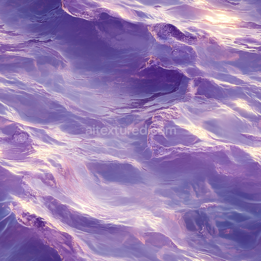 Seamless 3D water PBR texture with stylized purple ocean waves and glossy foam