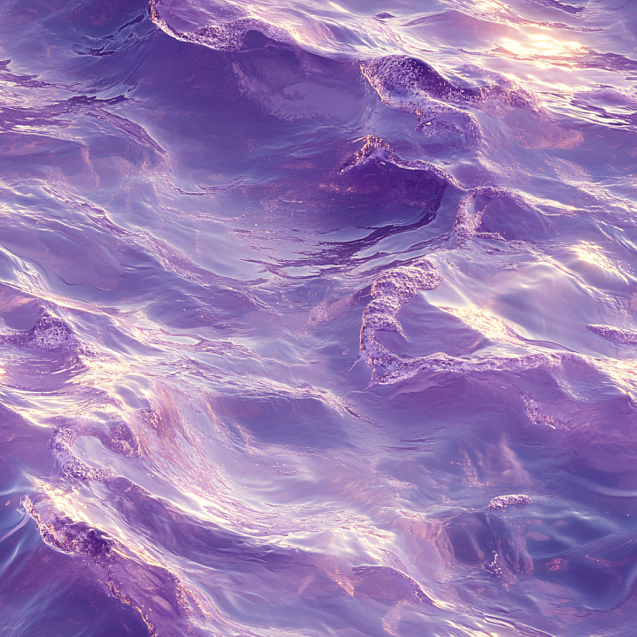 Water With Stylized Purple Ocean Waves And Glossy Foam seamless PBR texture preview