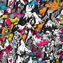 seamless Seamless 3D PBR Texture Featuring Colorful Urban Graffiti with Mountain and Skeleton Motifs texture 8k free download PBR