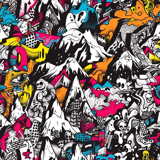 Featuring Colorful Urban Graffiti with Mountain and Skeleton Motifs Graffiti texture preview