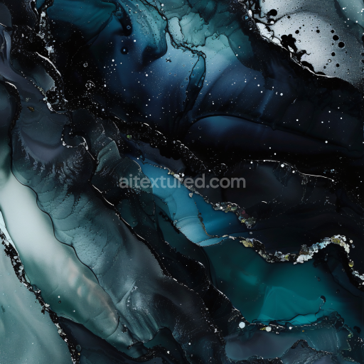 Seamless 3D Alcohol Ink PBR Texture Featuring Deep Teal Fluid Waves and Metallic Veins