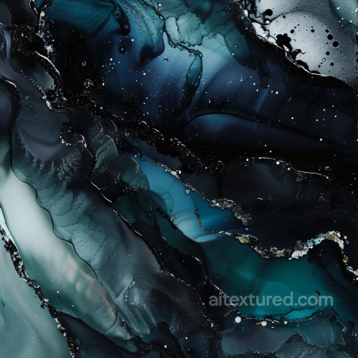 Alcohol Ink PBR Texture Featuring Deep Teal Fluid Waves and Metallic Veins seamless Alcohol ink PBR texture